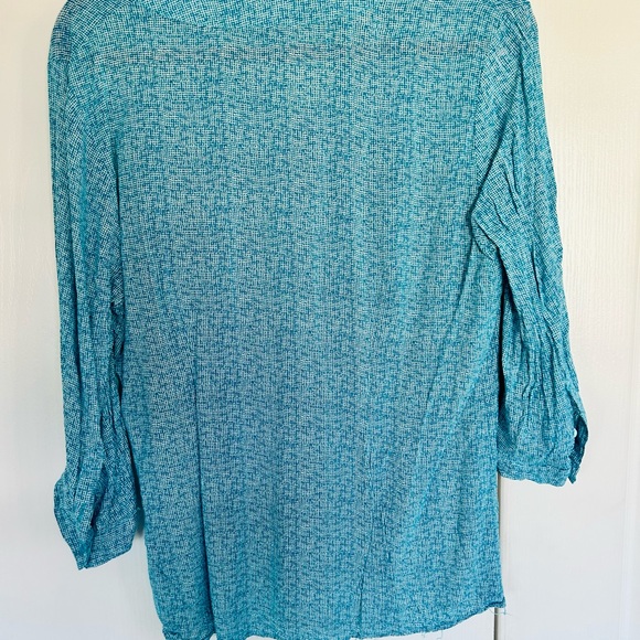 Ann Carson blouse. Turquoise and white , size large . 3/4 sleeves with button - Picture 2 of 5